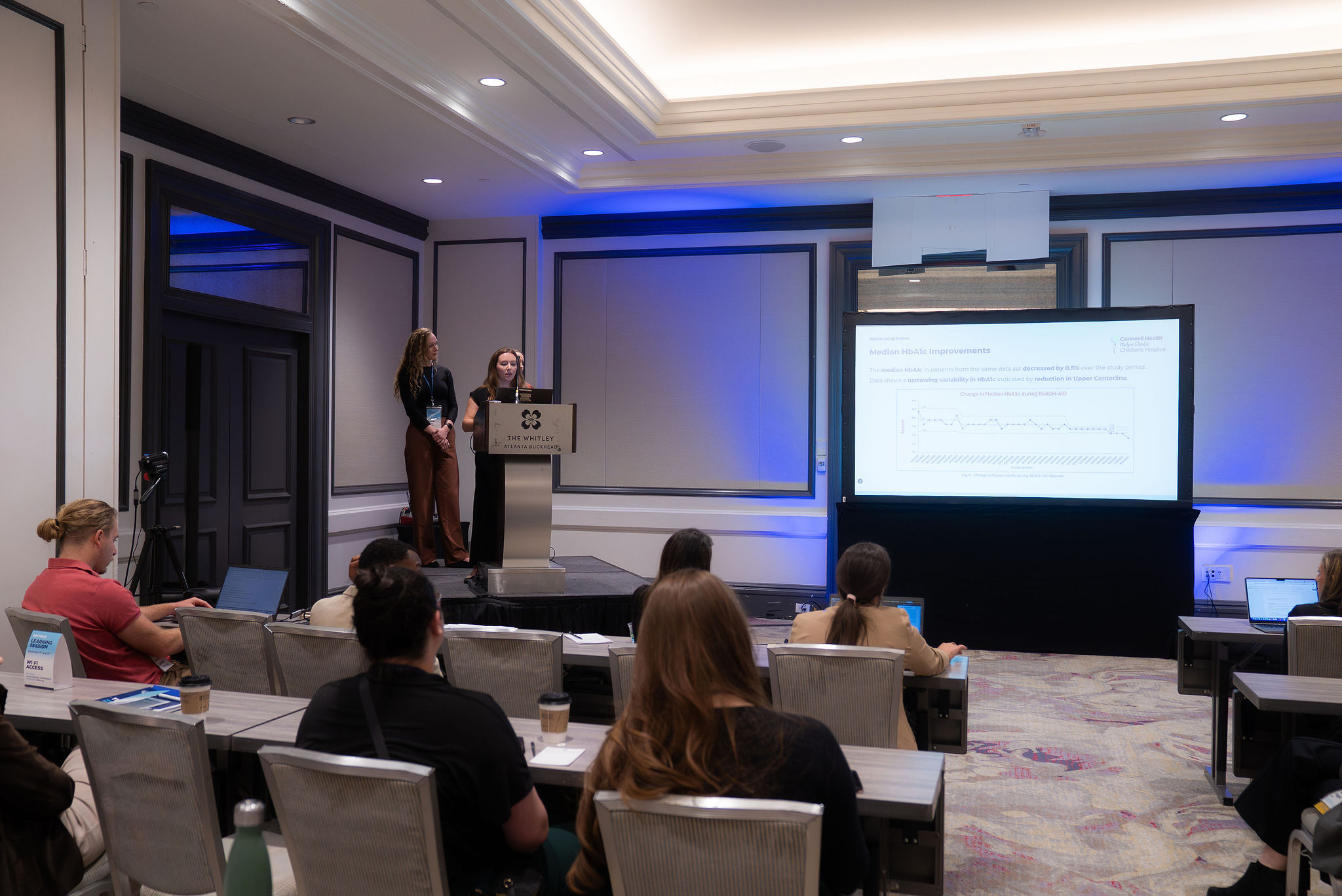 The team from Helen DeVos Children's Hospital, Corewell Health, presenting "REACH-AID: Reducing Equity and Access Challenges To Harness Automated Insulin Delivery" at the 2025 T1DX-QI Learning Session.